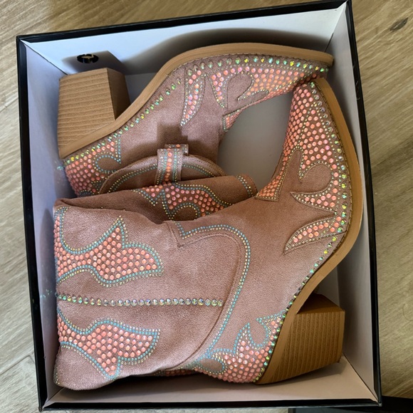 Sparks Country Western Cowgirl Knee Boots Dazzleing Iridescent Rhinestones Pink - Picture 10 of 13